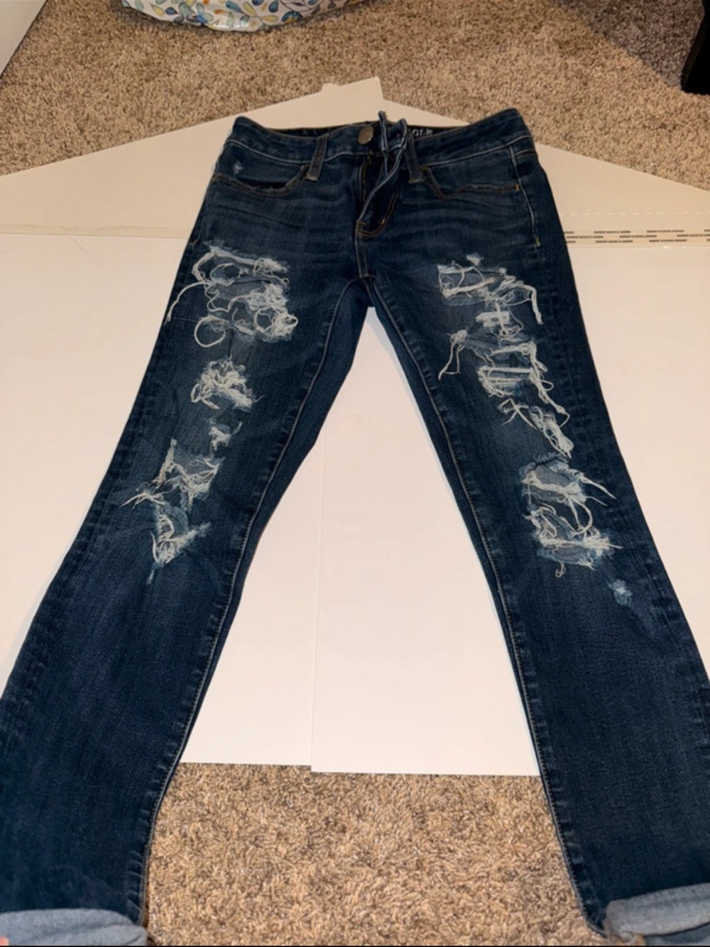American Eagle Outfitters Dark Indigo Distressed Skinny Jeans